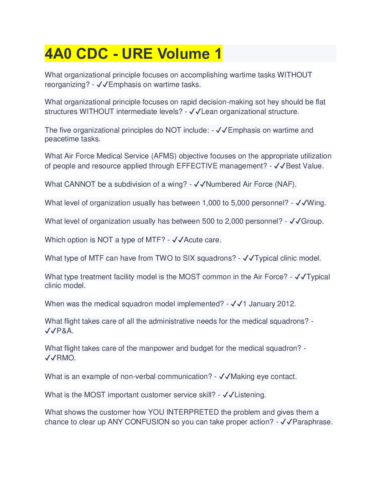 Preview image for 4A0 CDC - URE Volume 1(QUESTIONS & ANSWERS)